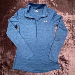 Under Armour HeatGear Women's Teal Blue Heathered 1/4 Zip Long Sleeve Top - SM